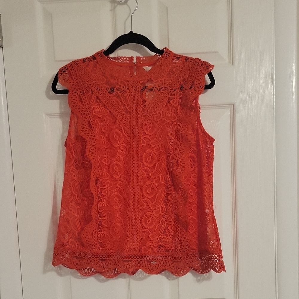 Elegant Orange Lace Sleeveless Top